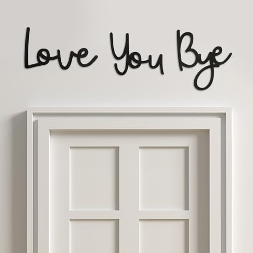 Stylish 3mm Black Wood Love You Bye Wall Art Sign – Modern Home Decor for Living Room & Hallway – Easy Install with Heavy Duty Double-Sided TapeC
