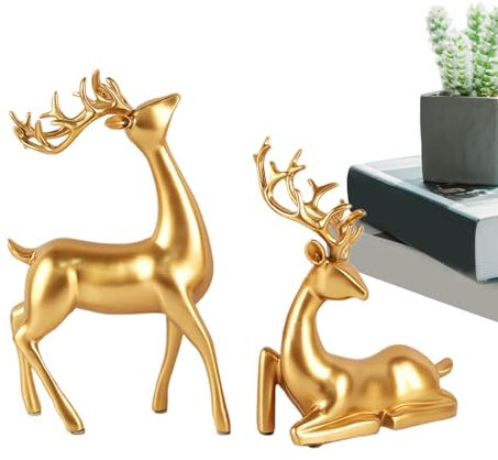 Weihnachts-Rentier-Figuren, 2 Stück, Kunstharz, Weihnachtsfiguren, Rentier, Hirsch, Heimdekoration, für Kinder, Familie, Freunde, Zuhause