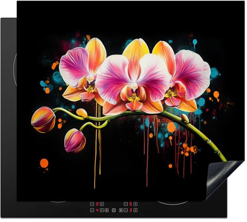 KitchenYeah© Protège Plaque Induction Deco Cuisine Accessoire Pratique | 58x51 cm - Protection De Vitroceramique Kitchen Gadget Orchidée - Graffiti - Coloré - Fleurs - Abstrait