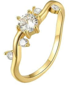 Stfery Hochzeit Ringe Rundschliff Weiß Moissanit Damenring 585 Wellig Ring 61 (19.4)
