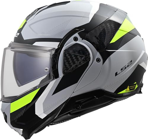 LS2, Casco Moto Modulare ADVANT II TRIPLE Light Grey H-V Yellow, XL