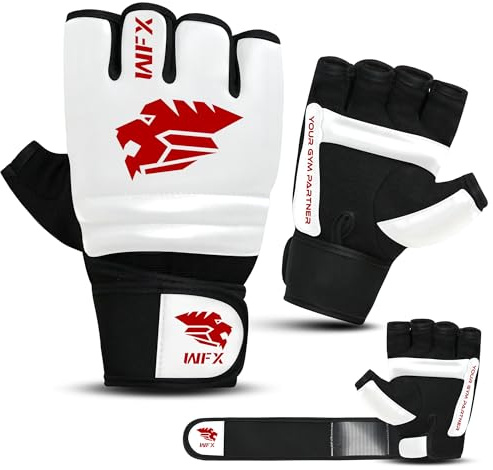 WFX MMA handskar för brottning kampsport, veganskt läder halvfinger Taekwondo Karate boxningssäck handskar män och kvinnor, kroppskraft sparring boxningshandskar (vit, XL)