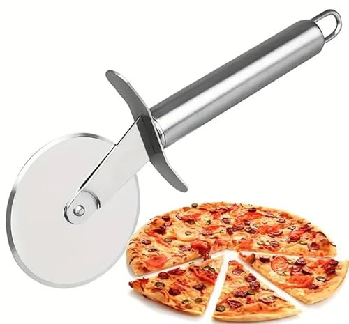 Professioneller Pizzaschneider aus Edelstahl, 19,5 cm, mit ergonomischem Griff, Silber