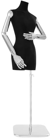 LENDISIY Schneiderpuppe Weiblich, Schaufensterpuppe Damenbüste Schneiderbüste mit Verstellbarer Höhe, Mannequin Kleiderpuppe Torso zur Präsentation und Gestaltung (Silber+Schwarz, M)