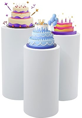 FIPINIXK 3 soportes cilíndricos para tartas de boda, para fiestas, cumpleaños, aniversarios, celebraciones, pedestal, cilíndrico blanco, estructura integrada, decoración de festivales