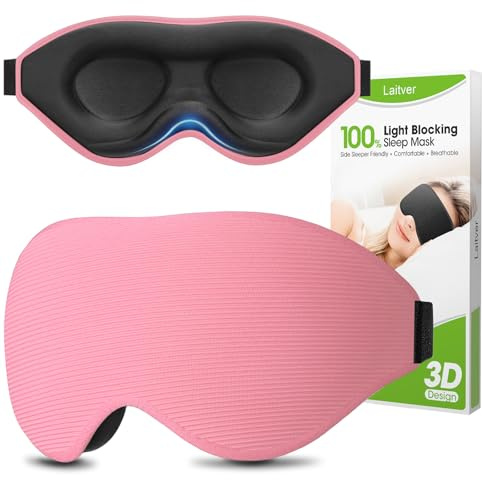 Schlafmaske für Seitenschläfer, Laitver Aktualisiert Augenmaske | 3D Lichtblockierend, Bequem & Atmungsaktive Druckfrei Schlafbrille mit Verstellbar Gummiband für Reisen,Pink