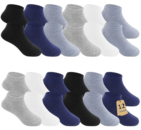 Geyuwoz 12 par barnstrumpor pojkar sportstrumpor barnstrumpor baby pojkar bomull sneakers strumpor färgglada stoppstrumpor barn för 4–12 år unisex, 12 par-2116, 31-34