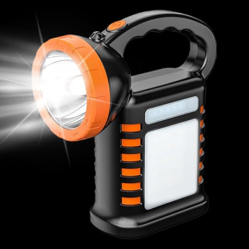 Lampe de travail LED rechargeable – Lampe torche solaire rechargeable avec 3 modes, batterie de 4000 mAh, lampe de poche de survie lumineuse, lanterne étanche pour garage, atelier, chantier