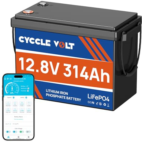 CYCCLEVOLT Lithium Batterie 12V 300Ah (314Ah) mit Bluetooth, 4019Wh LiFePO4 Akku integriertes 200A BMS, Ausgangsleistung 2560W, 8000+ Ladezyklen für Solaranlagen, Boote, Wohnmobile, netzunabhängiges
