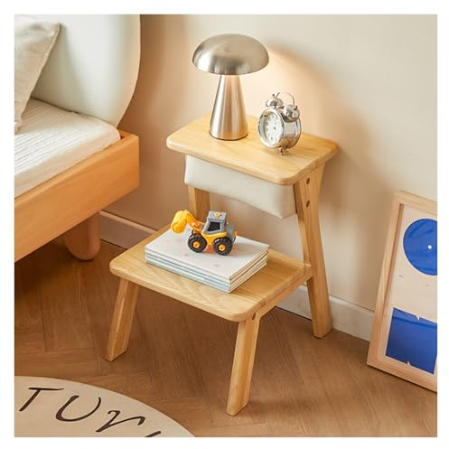 JIAYING Sgabello in Legno Pouf con Schienale Morbido, Design Ribaltabile A 180° Scaletta A 2 Gradini Kids Independence & Safety Sgabello 2 Scala(Natural)