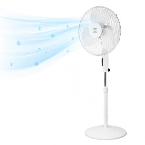 Genérico Ventilador de pie Ultra Silencioso EMMA | Envio 24h | 45 W | Bajo Consumo | Alta Potencia en 3 velocidades | Altura Modulable | 3 Aspas Duales | Pedestal - Ligero y Resistente (Blanco)