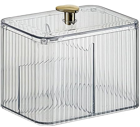 Contenitore per dischetti di cotone a 3 scomparti, dispenser per cotton fioc, barattolo da farmacia, contenitore da bagno con coperchio, per riporre cosmetici e cosmetici, trasparente