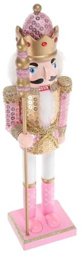 Veemoon Figuras de cascanueces rosas, figuras de soldado brillante, decoración de soldado de Navidad para escritorio, cascanueces con corona de caña de azúcar, adorno para decoración de mesa festiva,