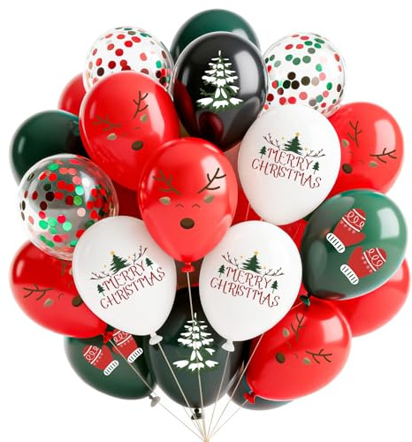 Tookala Weihnachten Deko Luftballons Grün, 20 Stück Rot Grün Konfetti LuftBallons, Merry Christmas Ballons 12 inch, Weihnachten deko Neujahr Partydeko