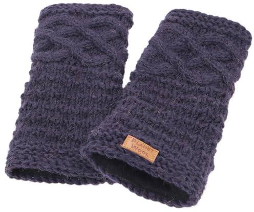 GURU SHOP Handgestrickte Pulswärmer, Armstulpen aus Nepal | Reine Schurwolle, gefüttert mit Fleece, Unisex, extra Daumen, ideal gegen Kälte, für volle Fingerbeweglichkeit.