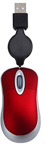 Aboiled Mini-Souris Filaire USB Câble RéTractable Petite Souris Minuscule 1600 DPI Souris de Voyage Compactes Optiques pour 98 2000 XP Vista Ve (Rouge)