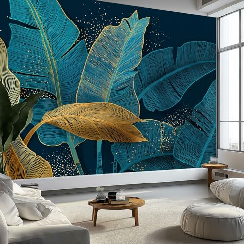 Carta da parati panoramica con piante e foglie di banano, 200 x 140 cm (larghezza x altezza), poster panoramico moderno su larga scala per soggiorno, camera da letto, ufficio