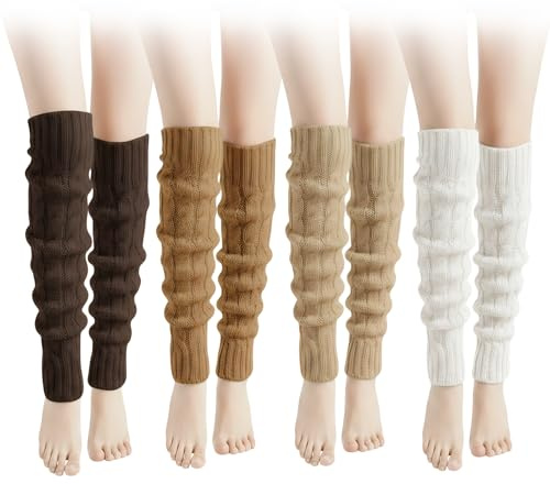 Stulpen Damen Lange Gestrickt Beinwärmer 4 Paar Beinstulpen Damen Leg Warmers Stulpen Ballett Stulpe Mädchen Dunkle Winter Beinwärmers Warm Langer Beinwärme Kinder Crochet Stricken Stulpe für Ballett