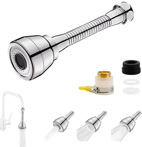 Universal Kitchen Tap Spray Head, Tap Extender for Kitchen Sink 360° Swivel Faucet Extender with 3 Water Modes Taps Adapter Compatible with 22mm/24mm Standard Faucets for Kitchens Sink