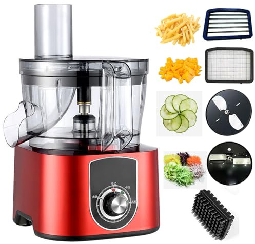 Picadora De Verduras Eléctrica 5l, Procesador De Alimentos Comercial 600w Con 4 Cuchillas Reemplazables, Rebanadora Y Rallador Multifuncional Para Patatas Cebollas Zanahorias Pepinos Frutas red