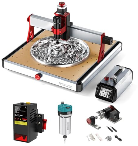 Twotrees TTC450 Ultra 500W CNC Fräsmaschine, 800W Frässpindel, 20W Lasermodul, CNC Drehachse, mit 3,5 Zoll Touchscreen Controller, Gravurmaschine für Metall, Aluminium, Holz
