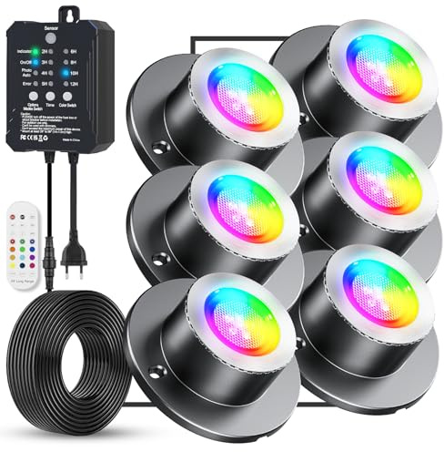 HIBOITEC RGB Teichbeleuchtung, Timer Photozellensensor Teich Beleuchtungen | Mehrere Farben Unterwasserbeleuchtung Teich mit Niedervolt Transformator, IP68 Wasserdicht Poolbeleuchtung