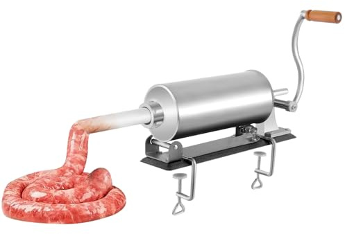 Manueller Wurstfüller aus Edelstahl 3 kg | Horizontale Wurstmaschine | Wurstfüllmaschine | Wurstpresse | Sausage Stuffer mit 4 Füllrohren für Küche und Restaurants