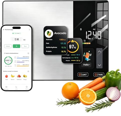 Smart Vita Küchenwaage, Smartvita Küchenwaage Kalorienwaage Hohe Präzision LCD-Display für Kochen Und Backen, Einfach Zu Reinigen Haushalt Und Profi