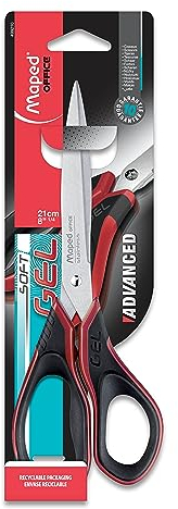 Maped - Ciseaux Advanced Gel Asymétrique 21 cm - Poignées Ergonomiques avec Intérieur Gel Ultra-Doux - Lames et Rivets en Acier Inoxydable