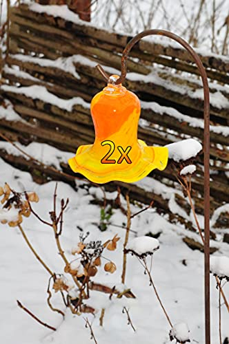 Gartenkugel Tulpe Tropfen, Blume mit Hakenhalter Schäferstab WINTERFEST & ROBUST Glas-Dekoration Blüte Gartentulpe Glocke Rosenkugel 17 cm gross Form Tulpe, modisches Tulpendesign handgefertigt mit