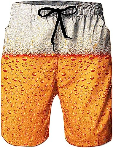 TUONROAD Badehose Bier 3D Druck Badeshorts Herren Schnelltrocknend Badehose Freizeit Boardshorts mit Kordelzug L