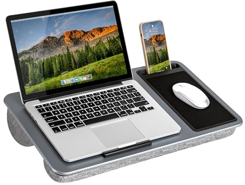 LAPGEAR Home Office Lap Desk with Device Ledge, Mouse Pad, and Phone Holder - Silver Carbon - Fits up to 15.6 Inch Laptops - Style No. 91585