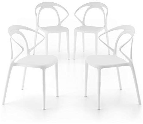 Mobili Fiver, Sedie Olivia, Set da 4, Bianco, Polipropilene, Sedie Moderne per Cucina, Giardino, Soggiorno