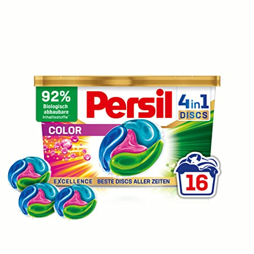 Persil Color 4in1 Discs (16 Waschladungen), Colorwaschmittel mit Tiefenrein-Plus Technologie und langanhaltender Frische, Waschmittel für leuchtende Farben