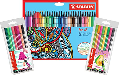 STABILO Premium-Filzstift Pen 68 – 30er Pack – mit 30 verschiedenen Farben & Premium-Filzstift Pen 68 – 2 x 8er Pack – Sondersortierung