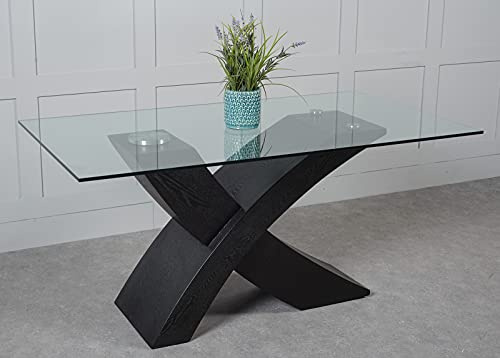 MODERN FURNITURE DIRECT Valencia 160 x 90 cm Large Glass Dining Table, Cross Leg Dining Table, Seats 4-6 People, Black