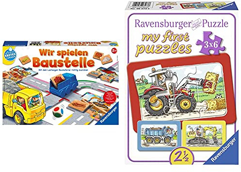 Ravensburger 24726 Wir Spielen Baustelle - BAU-und Zuordnungsspiel für die Kleinen & Puzzle Kinder Bagger, Traktor Und Kipplader, Rahmenpuzzle, My First Puzzles Für Kinder Ab 2.5 Jahren, 18 Teile