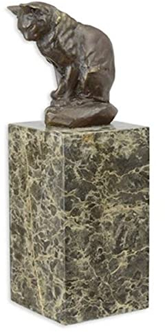Casa Padrino Luxus Bronzefigur Katze Bronzefarben/Mehrfarbig 8,8 x 7,2 x H. 21,5 cm - Elegante Bronze Skulptur mit Marmorsockel - Deko Accessoires