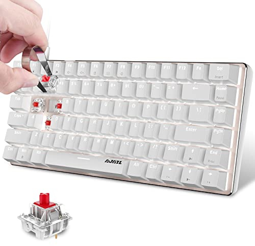 Hotswapple Gaming-Tastatur, 80% Mechanische Rote Schalter Keyboard mit weiße LED-Hintergrundbeleuchtung, ABS-Tastenkappe, USB-Typ-C Verkabelt, 82 Tasten Anti-Ghosting, für PC, Laptop, Mac-Weiß