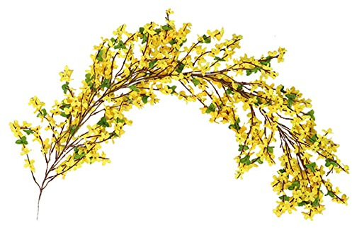 HLTER Künstliche Forsythie-Girlande, 90 cm, künstliche Seidenblumen, hängende Girlande, Seide, lang, hängend, Blumenstrauß, Hochzeit, Heimdekoration (gelb)