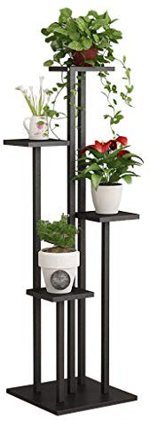 Växtställ - Blomsterbänk - Trapphylla Metall Trä - Inomhus Utomhus Trädgårdsinredning - Svart (Hög140cm)