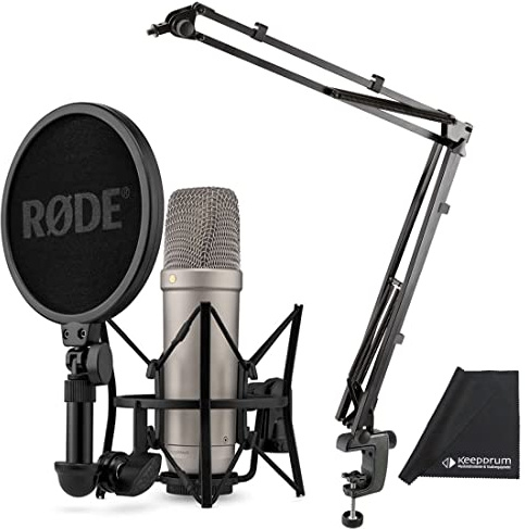 Rode NT1 5th Generation XLR USB Studio-Mikrofon Silber + K&M 23840 Gelenkarm-Stativ + keepdrum Mikrofasertuch