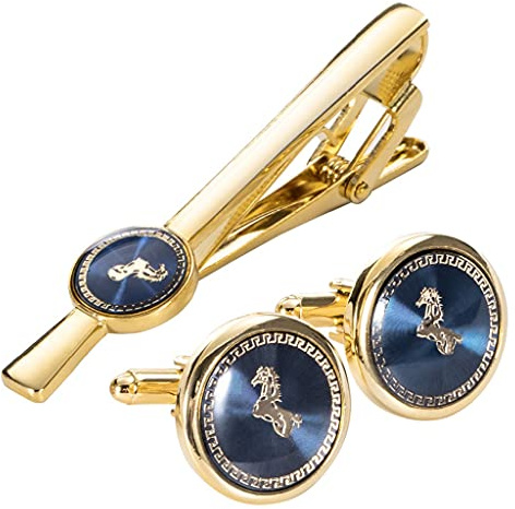 Gold Pferd Manschettenknöpfe Krawattenklammer für Krawattennadel for Herren Geschenk Klassisches Muster Krawattennadel Manschettenknöpfe Krawattenklammer Set (Color : Gold, Size : One Size)