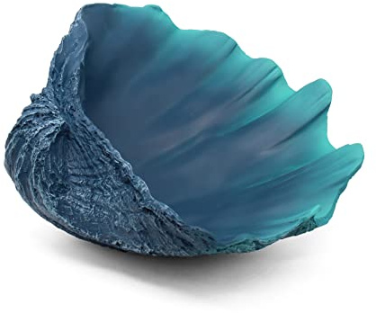Large Caribbean Blue-Aqua Sea Shells Decorative Bowl Resin Clam Shell Bowl Beach Decorations for Home Coastal Beach Decor Decoration Storage Bowls&Home Office Nautical Themed Party Decor-10.2-1PC