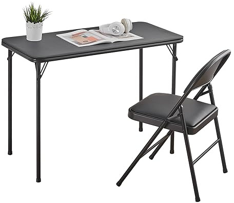 BOOSDEN Klapptisch und Klappstuhl, Schmal Schreibtisch mit Stuhle, Essgruppe, Klapptisch 46.5X97X70cm, Schwarz
