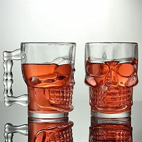 JSY Beer Glasses Creative Skull Beer Mug Crystal Glass Transparent Whiskey Glass With Handle Personalised Engraved Glass Beer Mug Bar Party Drinkware Drink Cup