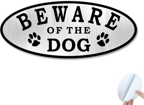 SINMAO 18 × 7,6 cm 'Beware of the Dog' skylt borstad aluminium 18 x 7,6 cm, 3 m självhäftande självhäftande, rostfri metall UV-skyddad väderbeständig hållbar lätt att montera