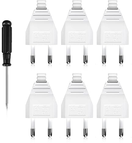 CYIOU 6 PCS Stecker Flachstecker 230V Eurostecker Weiß Schuko Stecker Flach | 2,5 A Netzstecker 2 Polig Stromstecker mit Schraubendreher Flacher Schukostecker für Kleingeräten Steckdosen