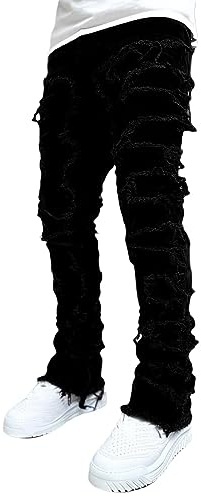 Stacked Jeans Men Skinny Ripped Jeans Slim Fit Denim Pants Y2K Goth Harajuku Emo Jeans Trouser (US, Alpha, Large, Regular, Regular, B01-02)