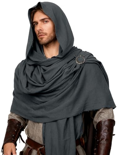 keland Chal Medieval Capa Echarpe Estola Bufanda Larga con Broche para Mujer Hombre (Gris)